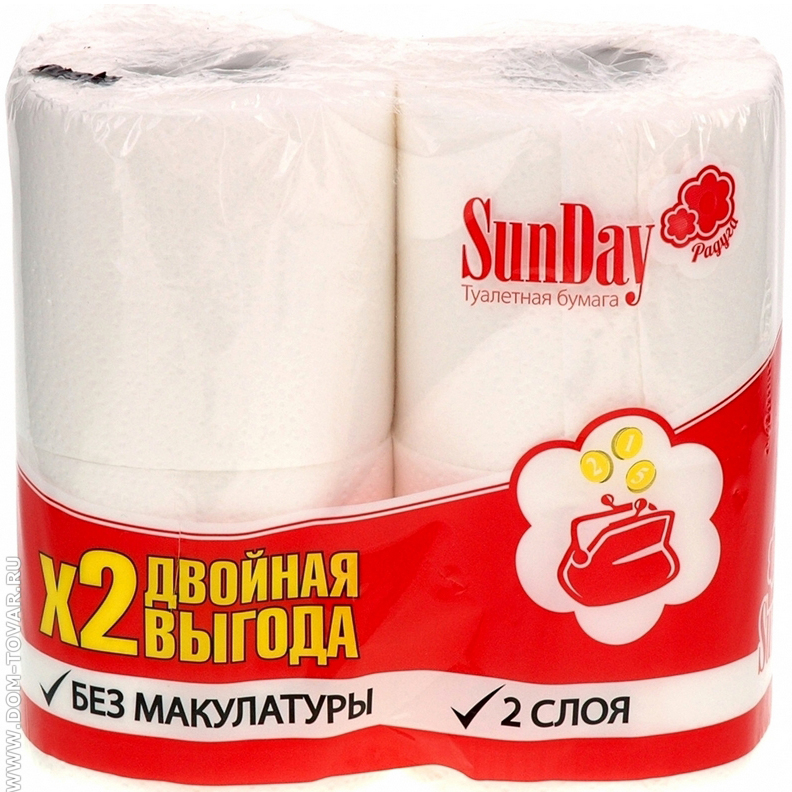 Туалетная бумага Sun Day  2-х слойная 4 шт. в упаковке.